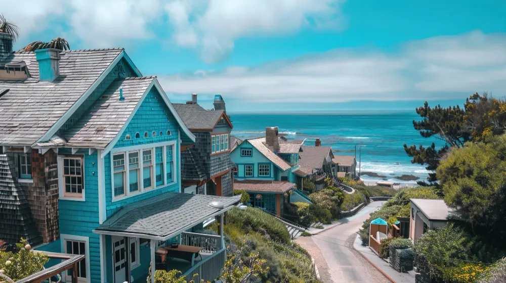 Coastal weatherboard homes overlooking the ocean